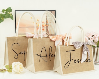 Personalized Burlap Tote Bag with Scarf, Custom Bridesmaid Beach Bag