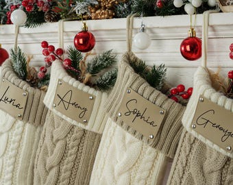 Personalized Knit Christmas Stocking:2025 Engraved Leather Patch Stockings, Family Holiday Decor