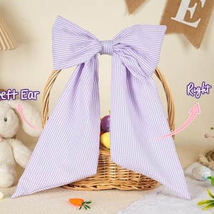 Laço personalizado para cesta de Páscoa em tecido seersucker, com fita decorativa monogramada para a alça. imagem 8