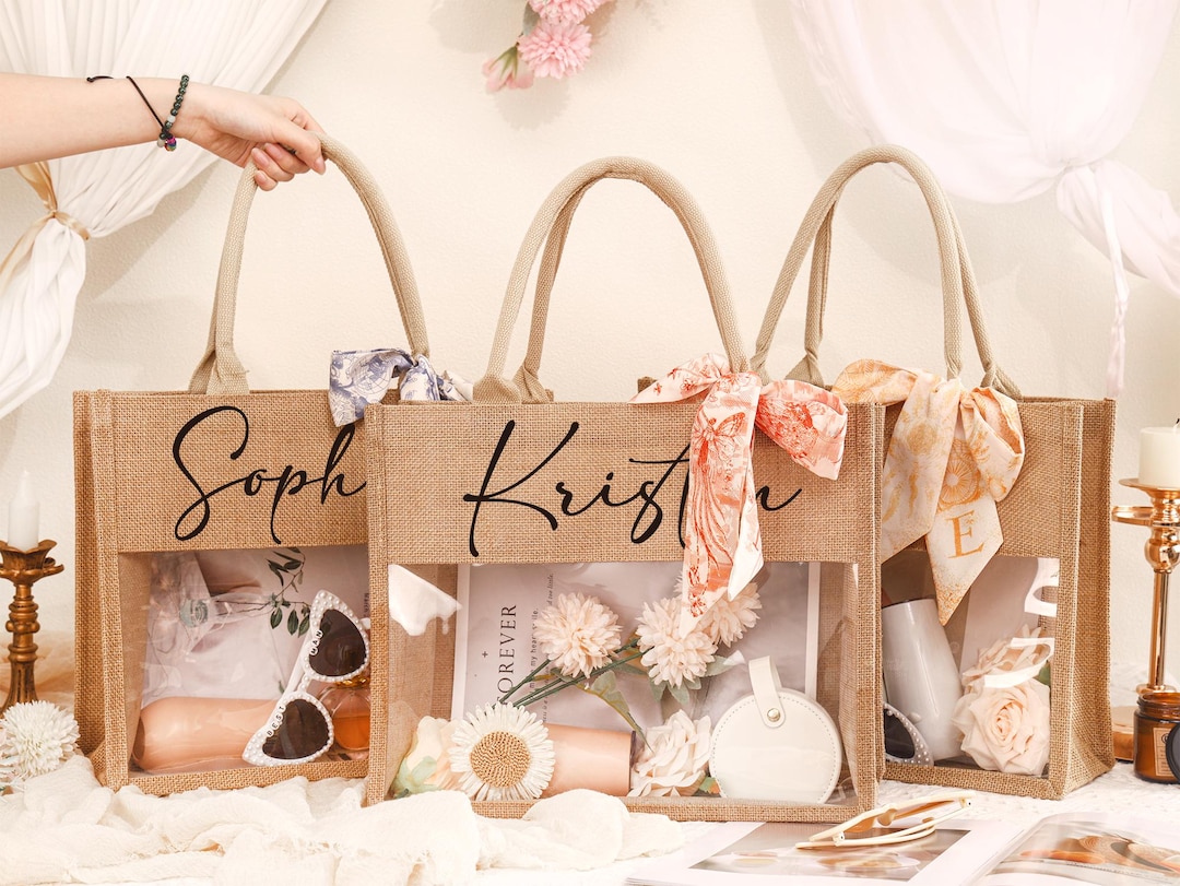 Personalized Burlap Bridesmaid Tote Bag: Bachelorette Gift - Etsy
