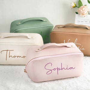 Leder bestickte Schminktasche, Kosmetiktasche mit großer Kapazität, Weihnachtsgeschenk Frauen, Brautjungfer Geschenke, Make-up-Organisator, Brautpartygeschenk