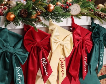 2026 Personalized Embroidered Velvet Christmas Stocking with Bow -Family Holiday Decor