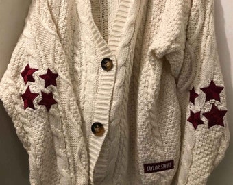 Folk Taylor Cardigan Taylor Swifte Cardigan surdimensionné Star Brodé Folk Cardigan Hiver Cardigan fait à la main Mignon Pull de vacances