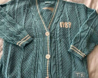 1989 Blue Taylor Folklore Star Cardigan, Star Embroidery Begins, Oversized Knitted Button Sweater, Gift for Fans