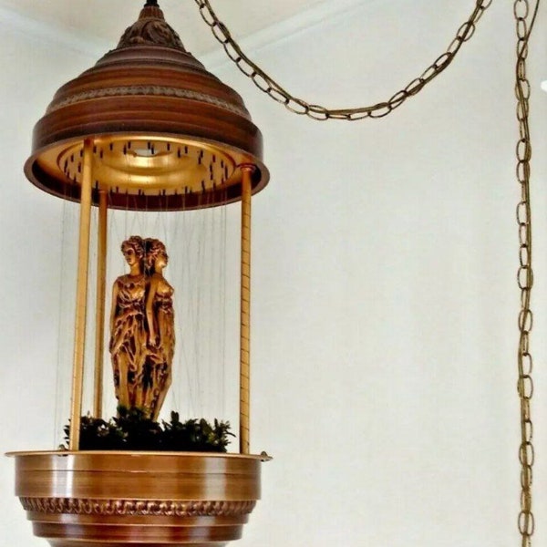 Vintage 1970's Hanging Oil Rain Lamp with Rare Statue in Perfect Condition