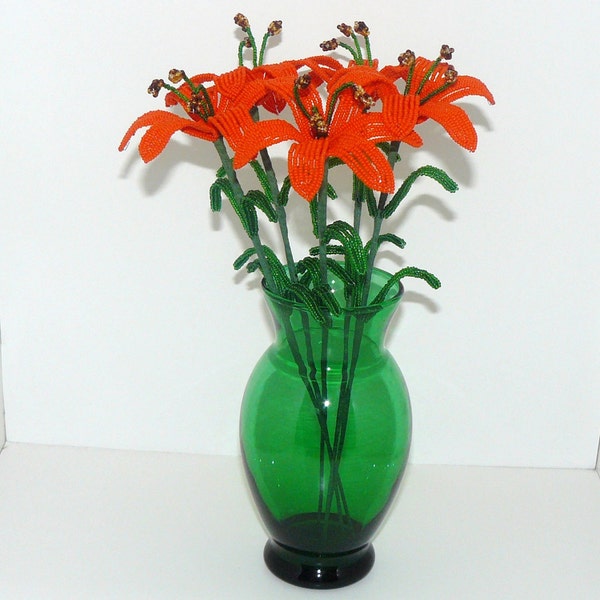 French Beaded Flowers Orange Lilies