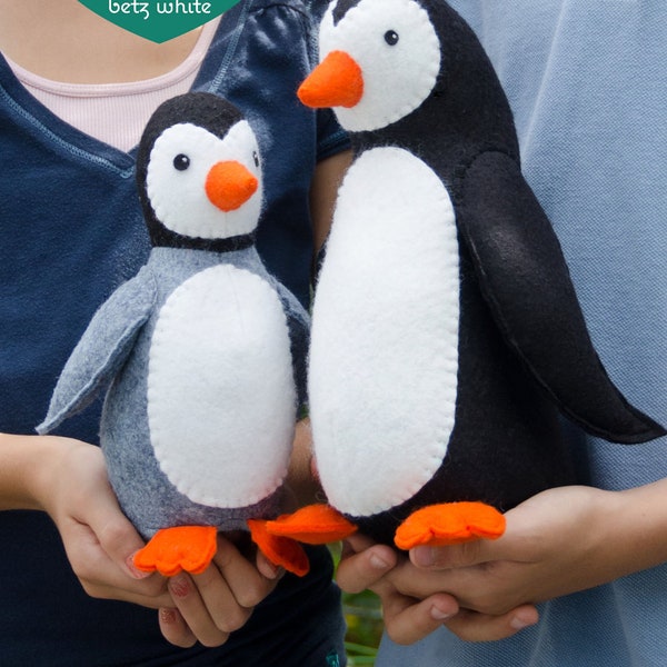 Poppy and Pip stuffed felt penguin PDF pattern
