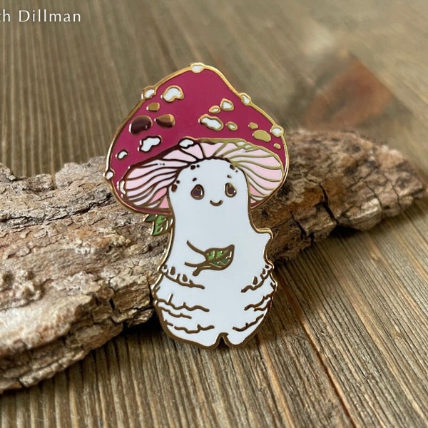 Mushroom sprite Enamel Pin, mushroom pin, amanita mushroom, fairy tale art by Meredith Dillman