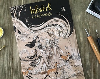 Inkwork: Led by Mothlight book, ink drawing artbook, fairies, moths, fantasy art