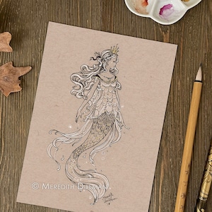 Kleine Meerjungfrau Kunst, Fantasy Kunstdruck, Tuschezeichnung, Art-Deco Feen Kunstdruck Meredith Dillman