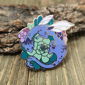 Succulent Dragon Enamel Pin, Dragon Art, lapel pin, cactus garden, plant lover, botanical image 1