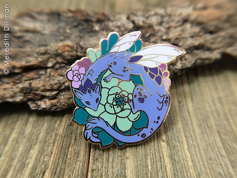 Succulent Dragon Enamel Pin, Dragon Art, lapel pin, cactus garden, plant lover, botanical image 1