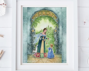 Mother and Daughter art, Tarot art print, Coins, 10 of Pentacles, Ivy leaves, fairy art, fantasy, illustration 8x10