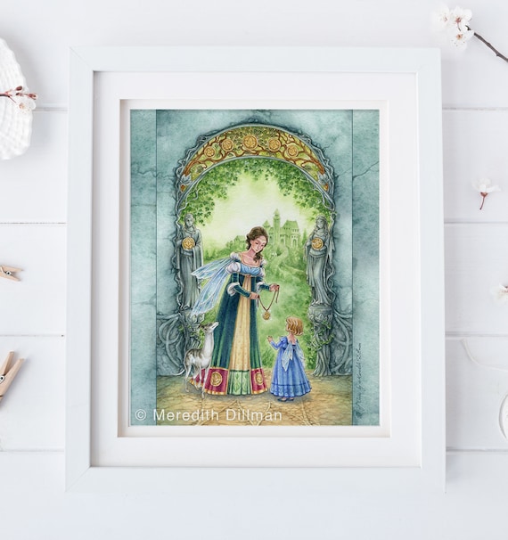 Mother and Daughter art, Tarot art print, Coins, 10 of Pentacles, Ivy leaves, fairy art, fantasy, illustration 8x10
