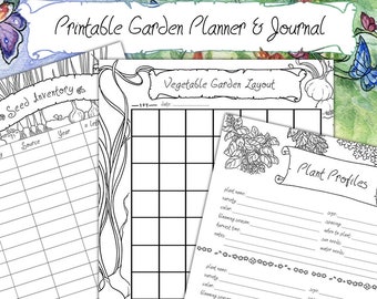 Floral Garden Planner Worksheets, garden journal - digital printable Instant download