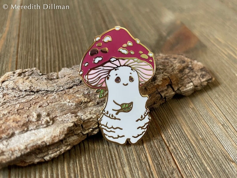 Mushroom sprite Enamel Pin, mushroom pin, amanita mushroom, fairy tale art by Meredith Dillman image 1