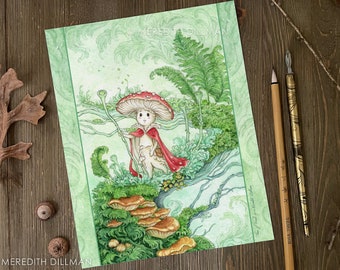 Mushroom Traveler print, Tarot Art, Fungi and lichen, Woodland art, fantasy print