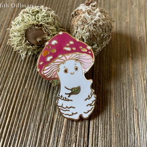 Mushroom sprite Enamel Pin, mushroom pin, amanita mushroom, fairy tale art by Meredith Dillman image 2