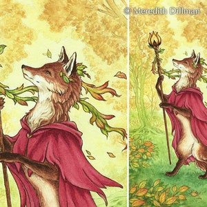 Magical Fox Wizard, Ace of Wands tarot art print, fox art print, Ink drawing, woodland animal 8x10 image 2