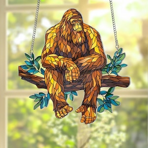Bigfoot Faux Stained Glass style acrylic Suncatcher, ACRYLIC Sasquatch Window Hanging for Cryptid Fans and Adventure Lovers,Bigfoot Ornament