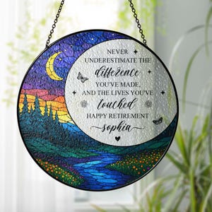 Stained Glass Retirement Suncatcher Personalized Floral Retirement Window Decor, Colleague Retirement Keepsake, Retirement Gift For Coworker