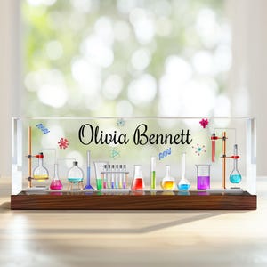 Science Lab-Lehrerzeichen, personalisiertes Lehrer-Schreibtisch-Namensschild, Lehrer-Schreibtisch, Lehrer-Acrylplakette, zurück zu Schulgeschenk, Wissenschaftslehrer