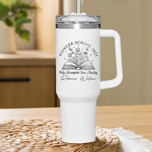 Custom Pioneer School tumbler with Handle, Pioneer School Drinkware, pioneer school gifts jw, pioneer school gifts, jw gifts for pioneers