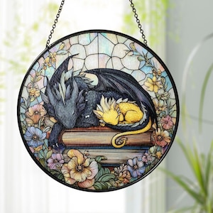 Stained Glass Fantasy Dragon Suncatcher Book Lover Gift 4th Wings Decor Gift For Bookworm Window Hanging Bookish Book Club Gift Dragon Art