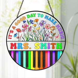 Personalized Teacher Music Stained Glass Suncatcher, Teacher Music Gift, Teacher Gift, Music Lover, Thank You Teacher, Teacher Appreciation