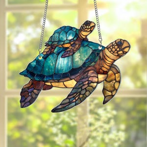 Tortoise Mom Faux Acrylic Window Hanging Suncatcher, Turtle Acrylic Suncatcher, Perfect Gift for Turtle and Beach Lovers, Turtle Home Decor