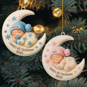 Baby’s First Christmas Ornament,Custom 2D flat not 3D Moon Acrylic Keepsake, Personalized Newborn Gift, Unique Holiday Decoration, Baby Gift