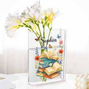 Personalized Eco-Friendly Acrylic Book Vase, Flower Books Acrylic Vase, Shelf Decor, Gift For Book Lover, Reading Lover, Acrylic Book Vase