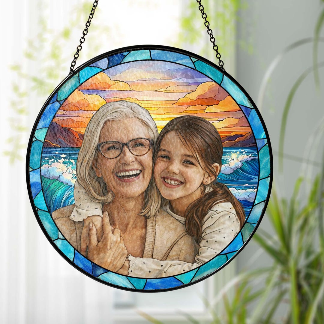 Custom Photo Portrait Stained Glass Suncatcher Gift for Mom,mum Gift ...