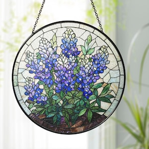 Bluebonnet Flower Stained Glass Suncatcher, Wildflowers Window Hanging, Texas Bluebonnet Decor, Bluebonnet Flower Hanging Window
