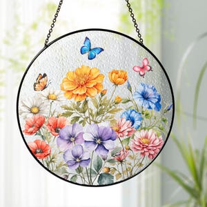 Custom Family Birth Flowers Glass Suncatcher, Custom Mom&#39;s Garden Gift, Flower Glass Art, Birth Flower Gift, Mother&#39;s Day Gift, Home Decor