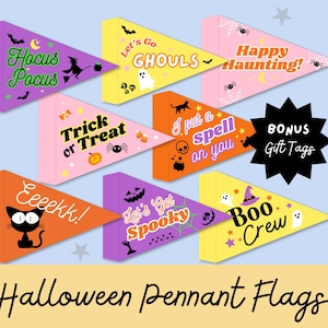 Halloween Pennant Flag Printable, Halloween Party, Kids Boo Basket Flags, Trick or Treat Decoration,  DIY Halloween Decor, Spooky Season