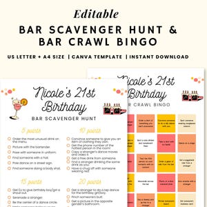 Editable Bar Scavenger Hunt, Bar Crawl Games, Ladies Night Games, Birthday Bar Crawl, Cruise Bar Crawl, Adult Bar Scavenger Hunt Challenges.