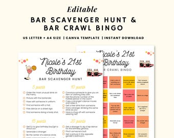 Editable Bar Scavenger Hunt, Bar Crawl Games, Ladies Night Games, Birthday Bar Crawl, Cruise Bar Crawl, Adult Bar Scavenger Hunt Challenges.