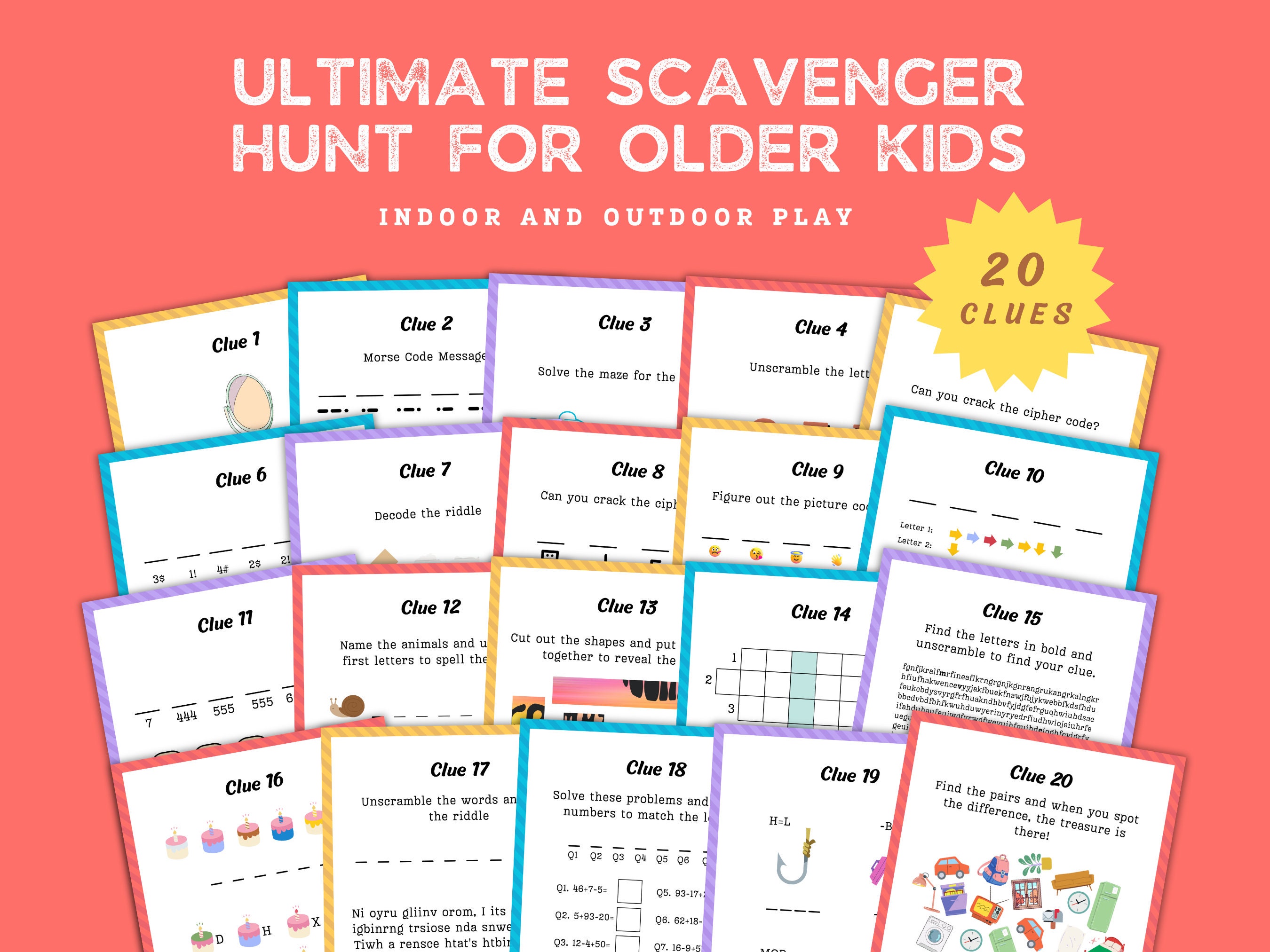 Ultimate Birthday Scavenger Hunt for Teens, Indoor and outdoor scavenger hunt, Treasure hunt with riddles, Birthday Activity for Teens.
