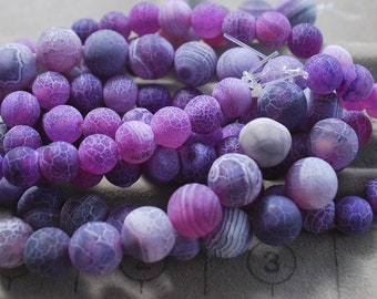 Purple Etched Cracked Dragon Vein Loose Beads Jewelry Supplies 10MM/8MM, Vein Agate Stone Beads, Purple Agate Beads, Cracked Agate Beads