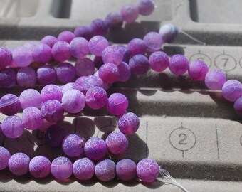 Purple Etched Cracked Dragon Vein Loose Beads Jewelry Supplies 8MM, Vein Agate Stone Beads, Purple Agate Beads, Cracked Agate Beads