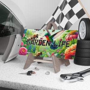 Gift for Gardeners, Hummingbird Garden Life Vanity Front License Plate Car Tag