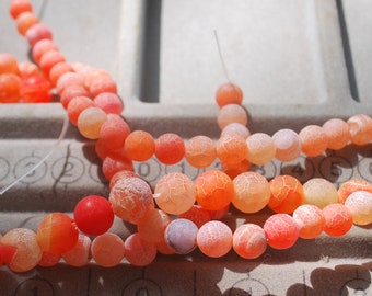 Orange Etched Cracked Dragon Vein Loose Beads Jewelry Supplies 10MM/8MM, Vein Agate Stone Beads, Orange Agate Beads, Cracked Agate Beads