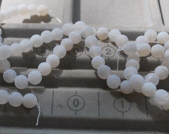 White Etched Cracked Dragon Vein Loose Beads Jewelry Supplies 8MM, Vein Agate Stone Beads, White Agate Beads, Cracked Agate Beads