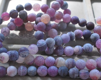 10 MM Purple Cracked Dragon Vein Loose Beads 3 Strands 114 Count, Vein Agate Stone Beads, Purple Agate Beads, Cracked Agate Beads