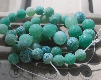Green Etched Cracked Dragon Vein Loose Beads Jewelry Supplies 10MM/8MM, Vein Agate Stone Beads, Green Agate Beads, Cracked Agate Beads