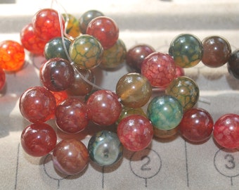 10MM Green Orange Dragon Vein Loose Beads Jewelry Supplies 38 Count, Dragon Vein Beads, Vein Agate Stone Beads, Agate Gemstones, Fire Agate