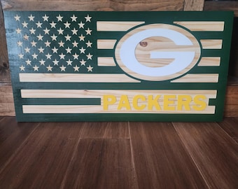 Packers Wooden Carved Flag, Green Bay Packers Football Team Decor, Wall Decor, Gift Ideas For Birthday, Holiday, Anniversary
