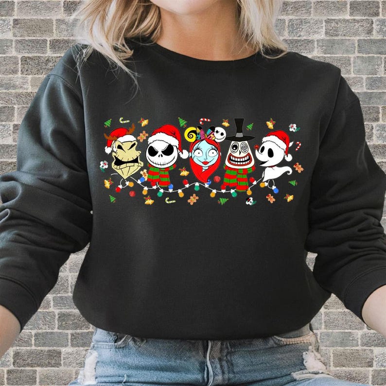 Graphic T-shirt design printed on unisex apparel – available as T-shirt, hoodie, sweatshirt and romper. High-quality DTF print. Perfect for gifts, family shirts, matching outfits, friends tees. Christmas The Nightmare Before Christmas Characters