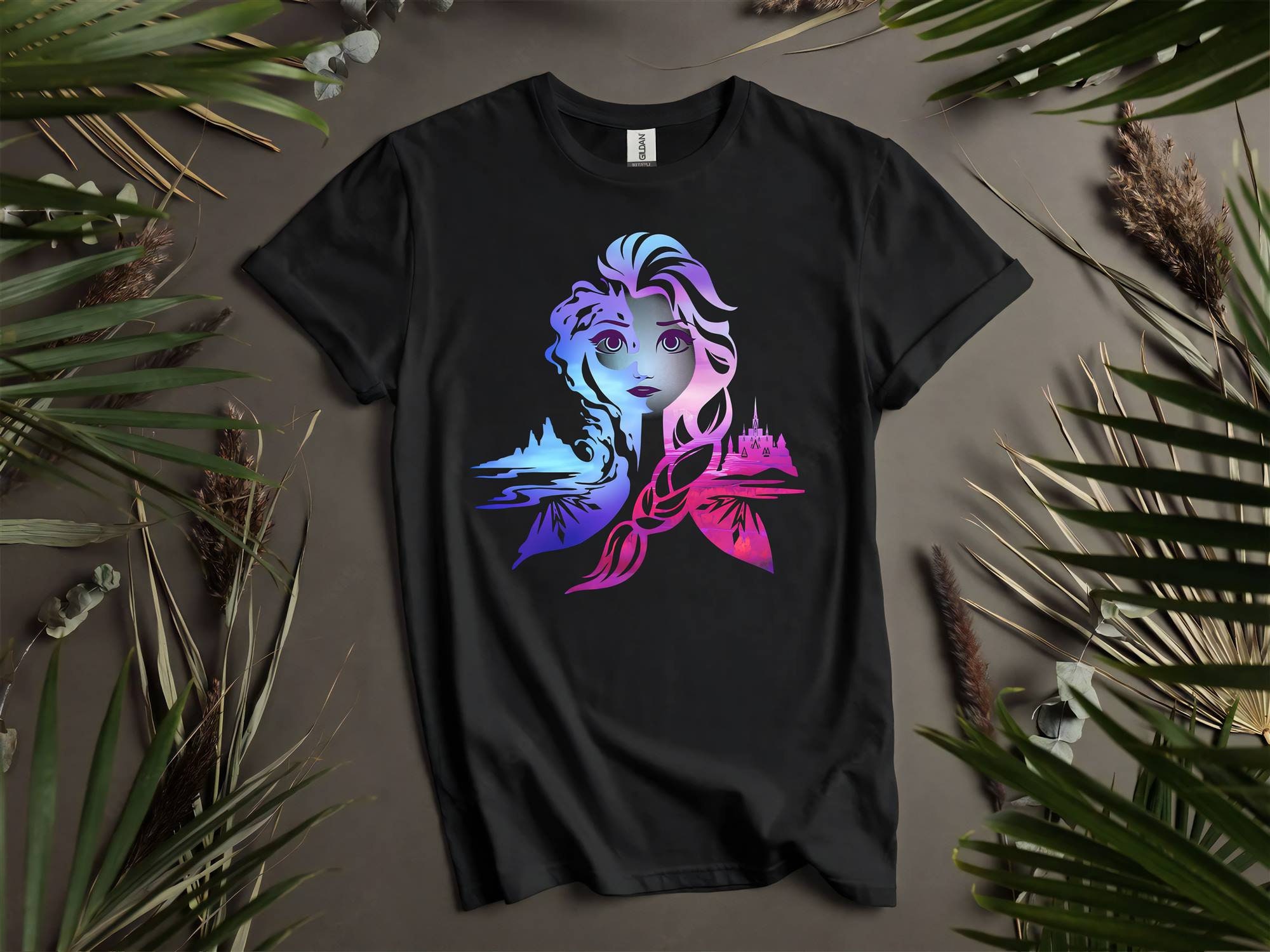 Camisetas personalizadas con retrato en dos tonos degradado de Elsa de Disney Frozen para hombres, mujeres y niños. Tallas S a 5XL. Camisetas para mujer disponibles. K201